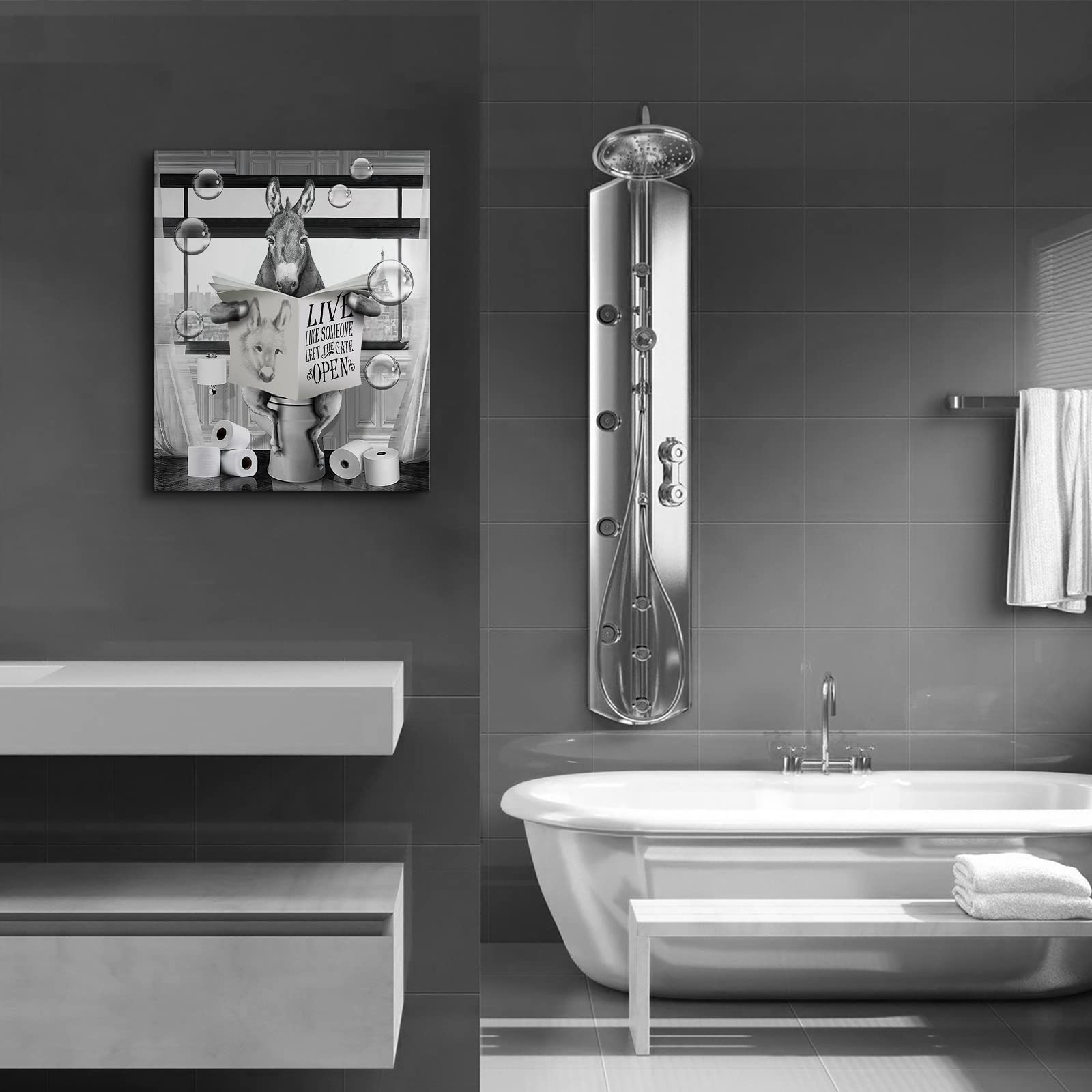 Bathroom Decor Wall Art Cute Donkey Pictures Farmhouse Bathroom Wall Decor Funny Donkey Sitting In Toilet Reading Newspaper Pain